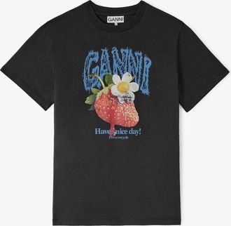 Ganni Mixed T-shirt with Strawberry - Size XS Organic Cotton
