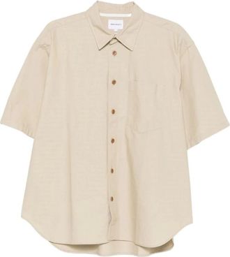 Norse Projects Overhemden, Heren, Beige, L, Katoen, Short Sleeve Cotton Shirt