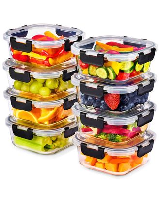 Sorbus Set Of 8 Glass Square Meal Prep Containers With Airtight Lids