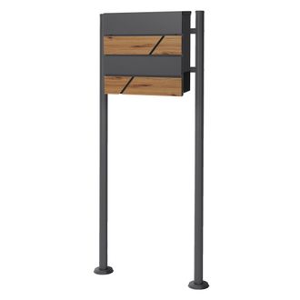 ML Design Ecd Germany Buz&oacute;n De Correo Con Soporte Y Compartimento Para El Peri&oacute;dico 37x37x11cm Acero Antracita Aspecto De Madera Con 2 Llaves Solapa De Cierre T