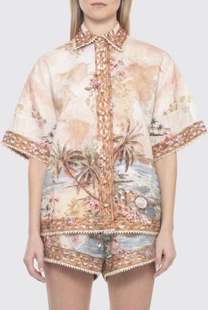 Zimmermann Camicia in lino con stampa tropicale e profili a contrasto