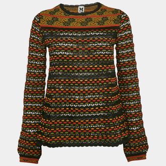 M Missoni Black/Orange Pointelle Knit Long Sleeve Knit Top S