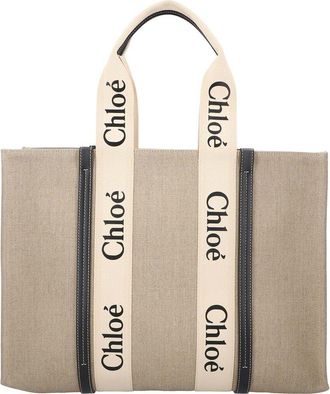 Chlo&eacute; Linen Large Woody Tote, Never Carried (Authentic Pre-Loved)