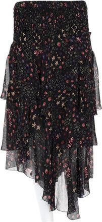 Isabel Marant Asymmetrical Hem Skirt With Floral Pattern And Smocked Waistband