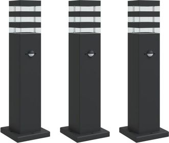 vidaXL Outdoor Floor Lamps with Sensors 3pcs Black 50 cm Aluminium vidaXL