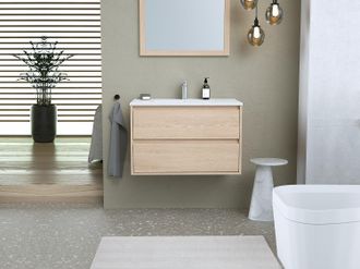 Vente-Unique Mobile per bagno sospeso con lavabo da incasso 80 cm Placcatura rovere - MILIPAM
