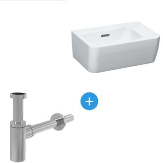 Laufen Laufen - Ensemble Pro Lavabo 36x25 Cm, Blanco + Desag&uuml;e Met&aacute;lico Alca Cromo (h8169550001061-set)