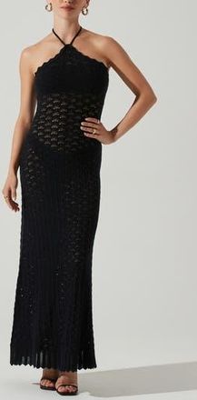 ASTR the Label Shira Pointelle Stitch Halter Maxi Dress in Black at Nordstrom Rack, Size X-Large
