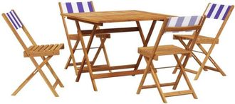 vidaXL 5 Piece Garden Dining Set Blue and White Fabric and Solid Wood vidaXL