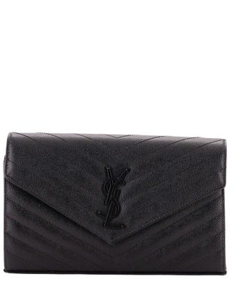 Saint Laurent Black Matelasse Chevron Leather Classic Monogram Wallet On Chain Medium (Authentic Pre-Loved)