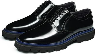 Generic Mens Patent Leather Vintage Brogues Lace Up Office Dress Shoes Low Block Heel Platform Formal Shoes,Black,5.5 UK