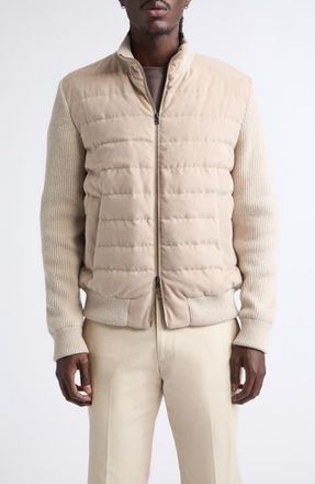 Herno Quilted Down & Feather Fill Bomber Jacket in 1985 Champagne at Nordstrom, Size 52