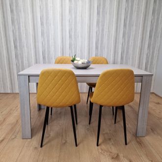 Kosy Koala Grey Dining Table and 4 Mustard Stitched Chairs Kitchen Dining Table for 4 Dining Room Dining Set