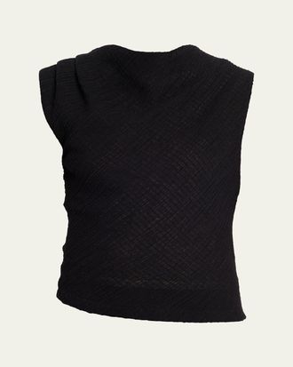 Vince Shadow Grid Cowl-Neck Top