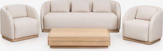 Sklum Conjunto De Sal&oacute;n Con Sof&aacute; De 3 Plazas, 2 Sillones Y Mesa De Centro Rectangular 130x75 Cm En Madera De Acacia Verona Sklum