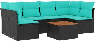 vidaXL Set De Sof&aacute;s De Jard&iacute;n 7 Pzas Con Cojines Rat&aacute;n Sint&eacute;tico Negro Vidaxl