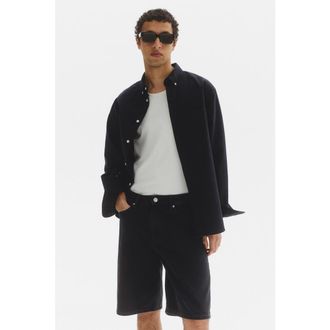 H&M Relaxed Fit Denim Shorts in Denim Black at Nordstrom, Size 34