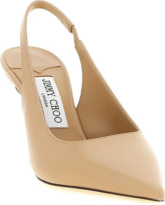 Jimmy Choo London Womens Slingback Pump Beige Leather Satin Patent