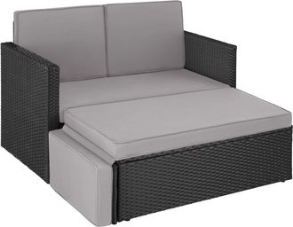 TecTake Sof&aacute; de rat&aacute;n para 2 personas resistente a la intemperie, negro/gris