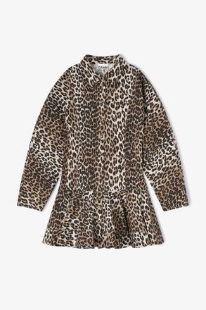 Ganni Brown Leopard Shirt Dress - Size 10/12 Organic Cotton