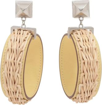 Hermès Orecchini pendenti Médor Picnic in vimini con dettagli placcati palladio e chiusura a pressione 2000-2025 - Giallo