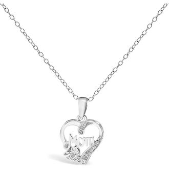 House of Brilliance Silver Diamond Accent Mom with Heart Pendant Necklace Inches in White at Nordstrom