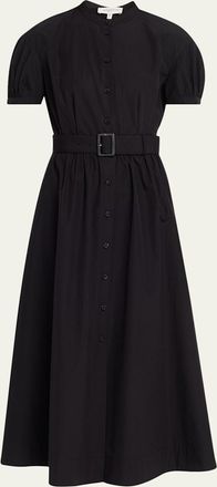 Lafayette 148 New York Puff-Sleeve Organic Cotton Poplin Midi Dress
