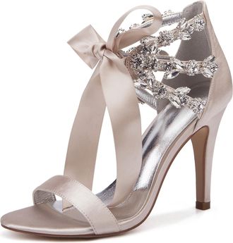 Generic Wedding Shoes Women Open Toe Heeled Sandals Sexy Stiletto Bridal High Heels for Party, Prom, Dating, Wedding 10.5Cm,Champagne,4 UK