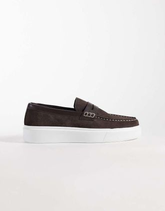 Asos Mocassini college in camoscio marrone con suola preformata
