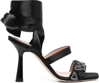 Alberta Ferretti 105mm bead-embellished lace-up sandals - women - Silk/Viscose/Calf Leather/Calf Leather - 40 - Black