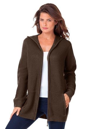 Roaman's Plus Size Waffle Knit Zip-Front Relaxed Hoodie in Chocolate at Nordstrom, Size Medium