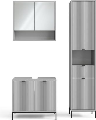 Vicco Conjunto De Muebles De Ba&ntilde;o Eliza, Gris, 3 Partes, Con Mueble Alto