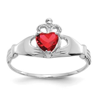 Diamond2Deal 14k White Gold Red Cubic Zirconia Claddagh Heart Ring
