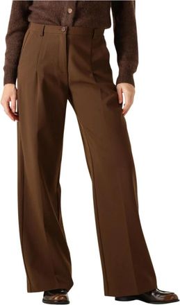 Another Label Moore Geplooide Broek - Dames - Wijde Broeken - Bruin - XS - Polyester - Broeken