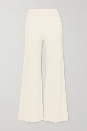 Chlo&eacute; Ribbed Wool-blend Flared Pants - Bianco