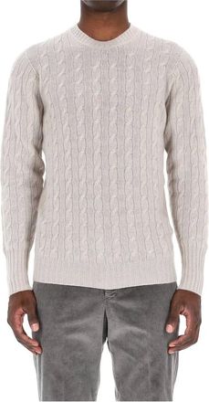 Drumohr Cashmere Knitwear, male, Beige, Size: 2XL Beige Cashmere Cable Knit Sweater