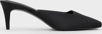 Charles & Keith Satin Square-Toe Blade-Heel Mules