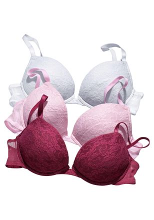 Petite Fleur Push-up-BH PETITE FLEUR, Damen, Gr. 70, Cup C, bunt (wei&szlig;, ros&eacute;, brombeer), Spitze, Obermaterial: 64% Baumwolle, 31% Polyamid, 5% Elasthan, BHs Push-u