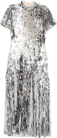 Self Portrait Midi-jurk met pailletten - Zilver