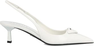Prada 75 mm pumps met puntige neus en logo - Wit