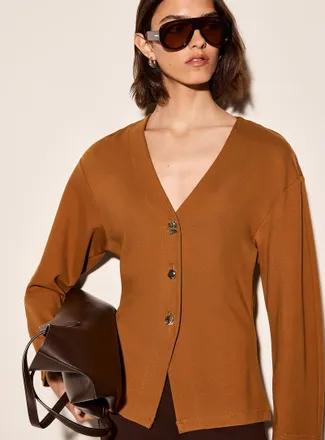 Icone Womens Irregular buttons V-neck ponte Cardigan Sweater