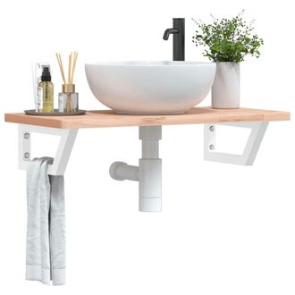 Berkfield Home Basin Shelf Wall Mounted Steel & Solid Wood Beech in Brown