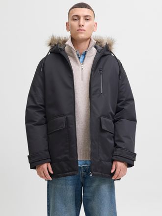 Jack & Jones Parka JACK & JONES JJCHARLIE DETACHABLE FAUX FUR PARKA, Herren, Gr. XXL, schwarz, Web, Obermaterial: 100% Polyester, unifarben, regular fit, Jacken Pa