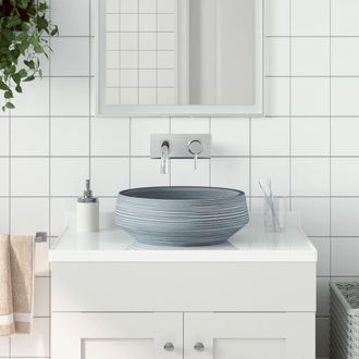 Berkfield Home Countertop Basin Grey Round OE&para;41x14 cm Ceramic | Size: 41x14 cm