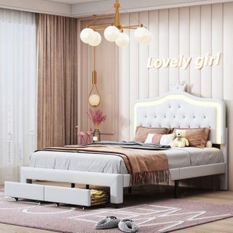 OEM Cama Doble 140x200 Cm - 240129ytt - Led Integrada - 2 Cajones - Somier De Lamas