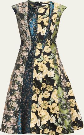 Jason Wu Mixed Floral Silk Jacquard Patchwork Midi Dress