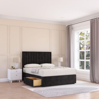 Sloomy Manhattan Plush Velvet Memory Foam Bed Set With 2 Drawers, Mattress & Headboard in Black | Size: Small Single