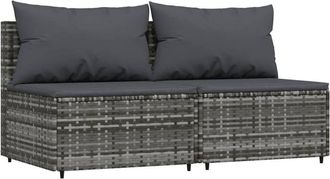 vidaXL Sof&aacute;s Centrales Jard&iacute;n Con Cojines 2 Uds Rat&aacute;n Sint&eacute;tico Gris Vidaxl