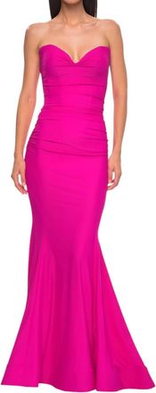 La Femme Strapless Draped Neckline Mermaid Prom Dress In Hot Fuchsia