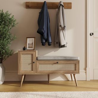 GFW Noor Rattan 2 Door Shoe Cabinet in Light Oak